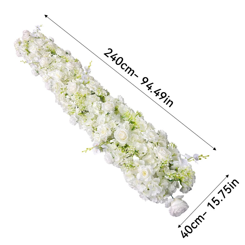 fleurs artificielles blanches soie mariage décoration guirlande intérieure extérieure allée arc table plage
