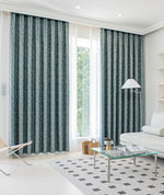 rideau occultant bleu vert motif fleurs blanches moderne salon chambre fenêtre maison