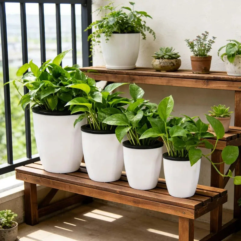 pots fleurs plastique blanc noir modernes auto arrosants hydroponiques succulentes decoration maison
