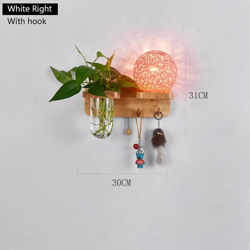 lampe murale scandinave bois naturel feuilles vertes plante boule lumineuse chaîne éclairage chambre salon