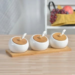 pot épices porcelaine blanc couvercle bambou moderne respectueux environnement cuillères plastique blanc herbes épicées(stockage)