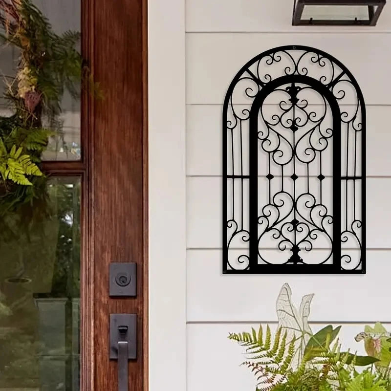 grille fenêtre noire ornements floraux classique métal décoration extérieure patio porte entrée