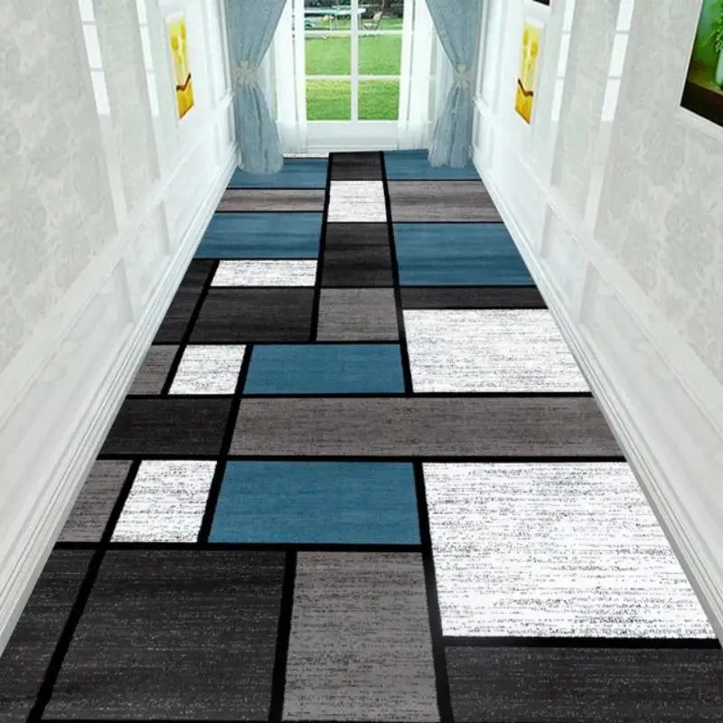 tapis géométrique vintage noir beige gris salon entrée couloir facile nettoyage polyester moderne contemporainextérieur