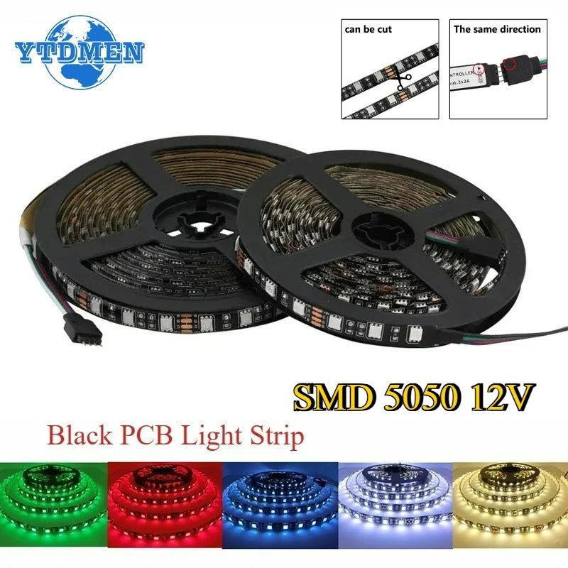 ruban led 5050 rgb 12v 60leds pcb noir adhésif moderne contrôleur cable connexion