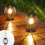lanterne solaire vintage cage métallique noire ampoule led panneau solaireextérieur autoinstallation modes lumière jardin