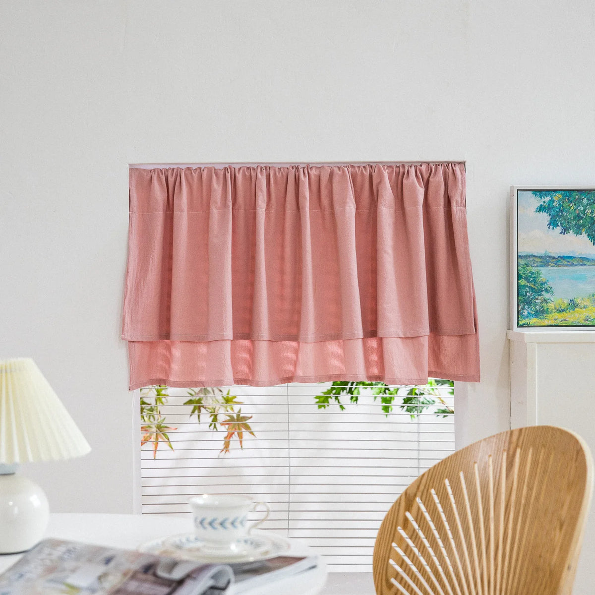 rideau coton rose pâle vert olive uni moderne minimaliste opacité maison