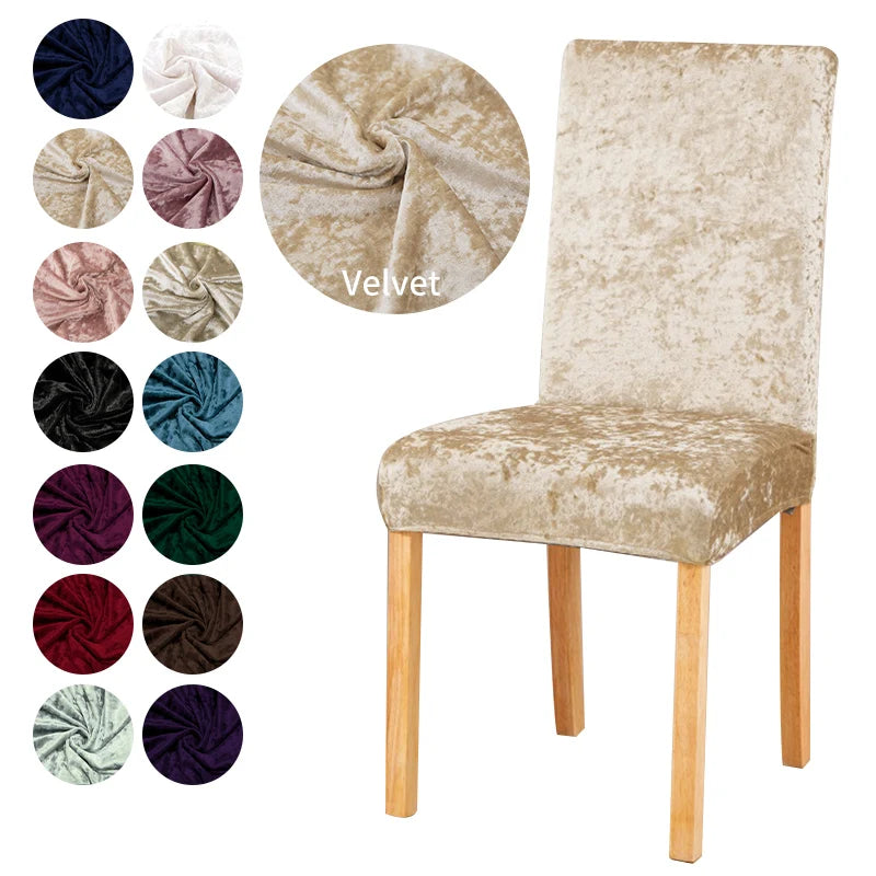housse chaise velours moderne élégante mariage salle manger beige élastique polyester
