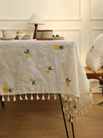 nappe table brodée citrons jaunes vertes rustique printemps été linen polyester réutilisable maison festives