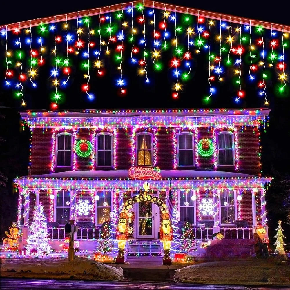 guirlandes lumineuses noël multicolores étoiles flocons décoration festiveextérieur icicles led solarABS IP65