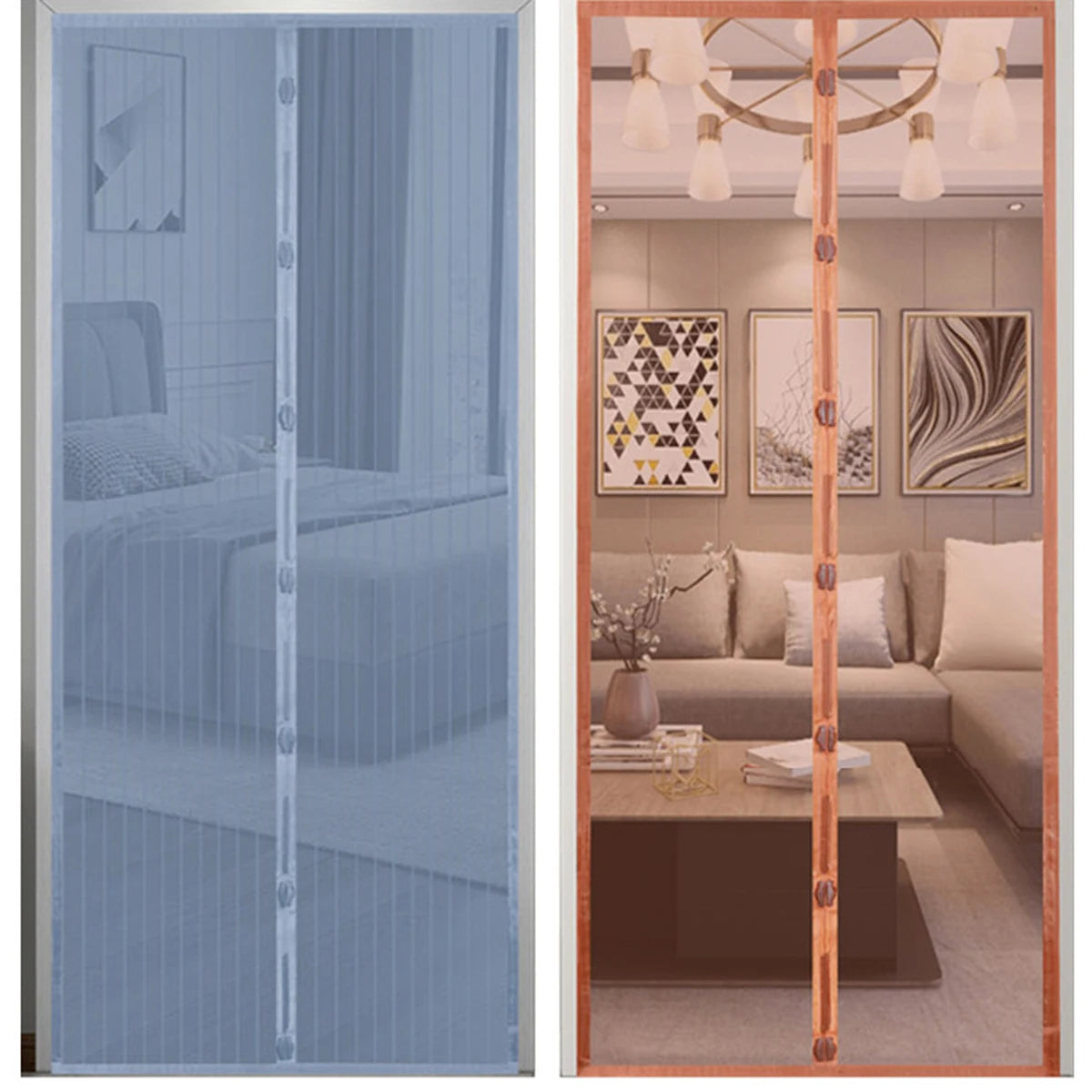 rideau porte bleu clair moustiquaire maille fine anti insectes boucles ultrasoniques moderne chambre salon