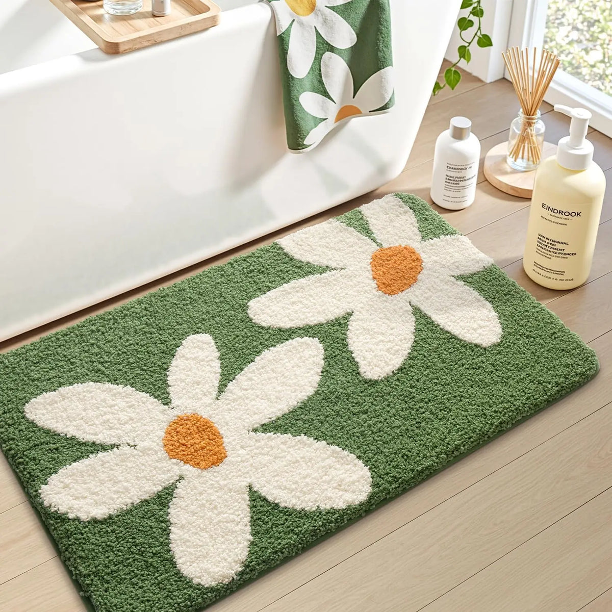 tapis bain fleurs motifs floraux moderne doux absorbant antidérapant extérieur intérieur vert blanc jaune