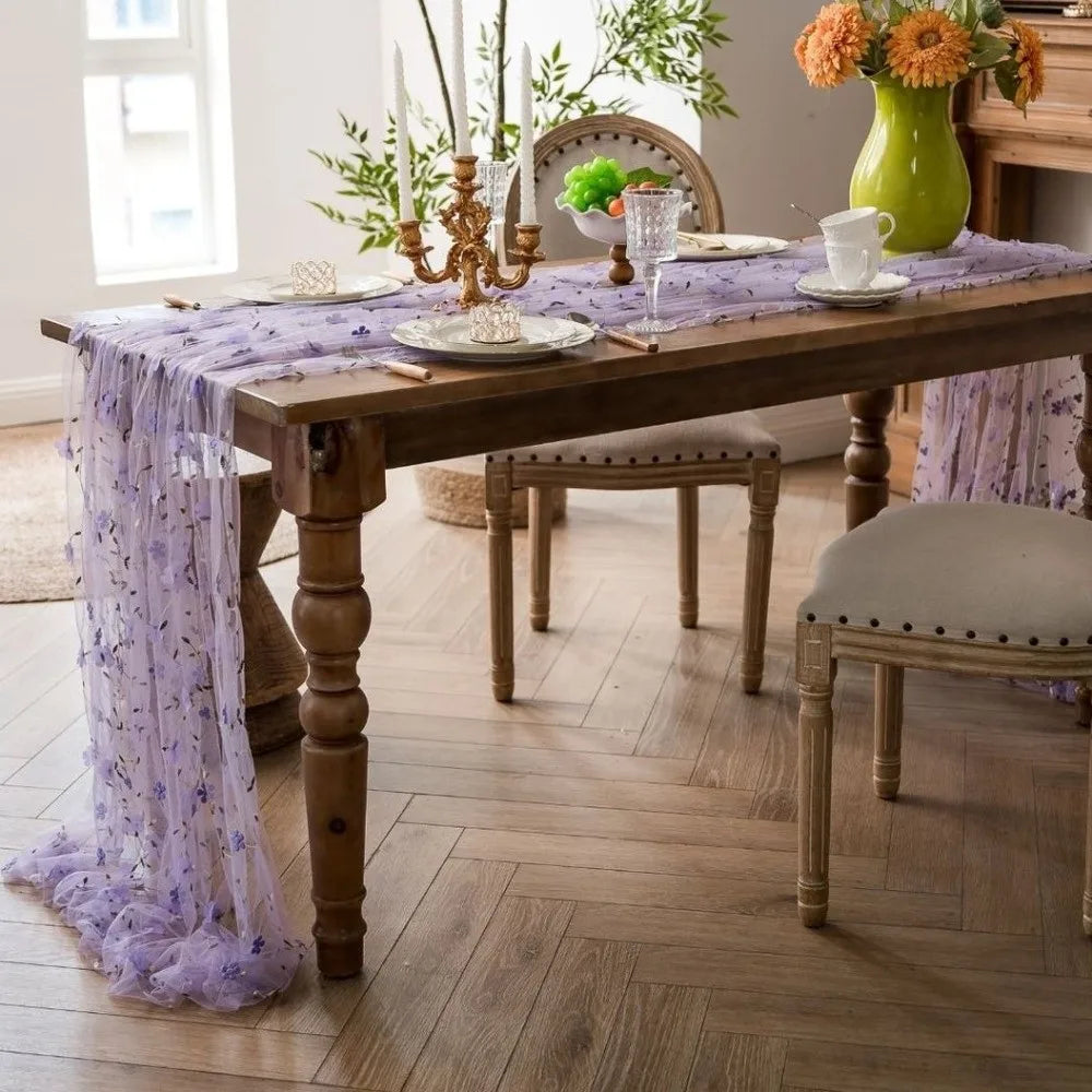 serviette table transparente fleurs dorées violet rose clair romantique mariage décoration anniversaire saint valentin