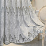 rideau gris feuilles stylisées semi transparent moderne salon polyester