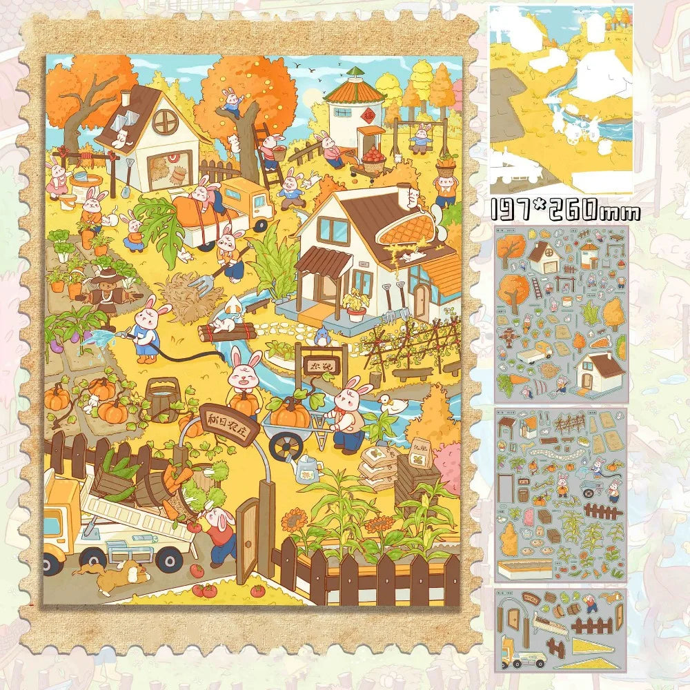 puzzle multicolore dessin animé scènes quotidien pièces grandes tailles illustrations animées empilables journal créatif