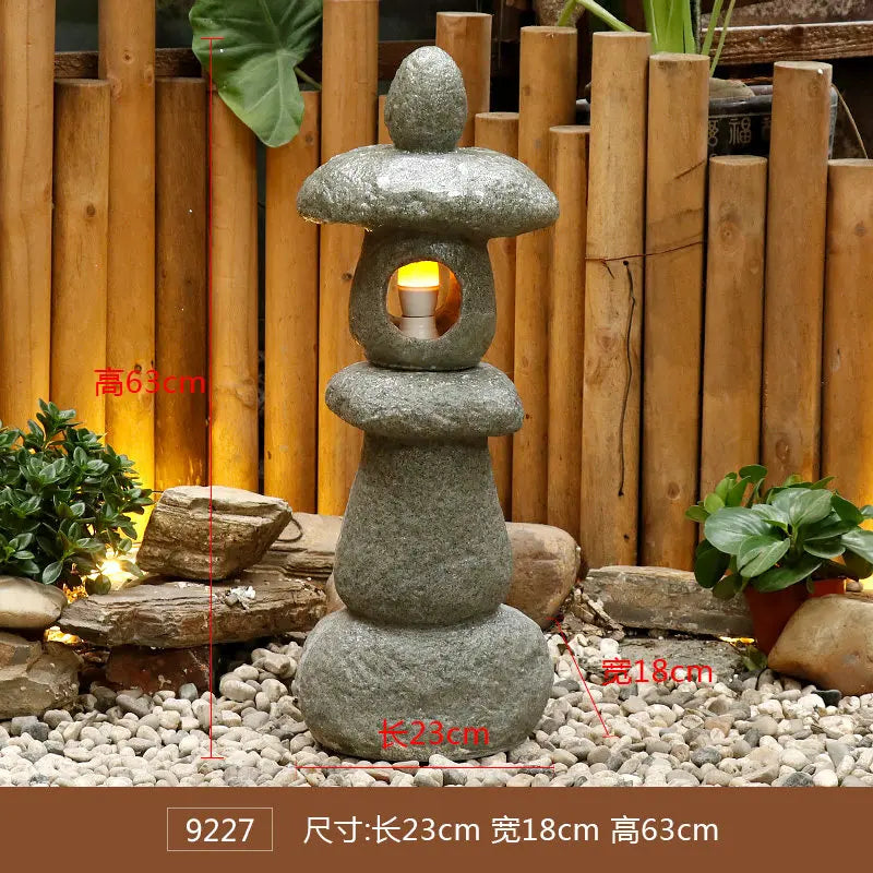 lanterne traditionnelle gris texture granitique motifs géométriques japonais lampe led base solide decoration exterieure