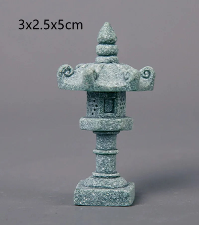 décoration table zen pierre miniature lanterne japonaise arbre branches mousse rocher gris vert traditionnelle
