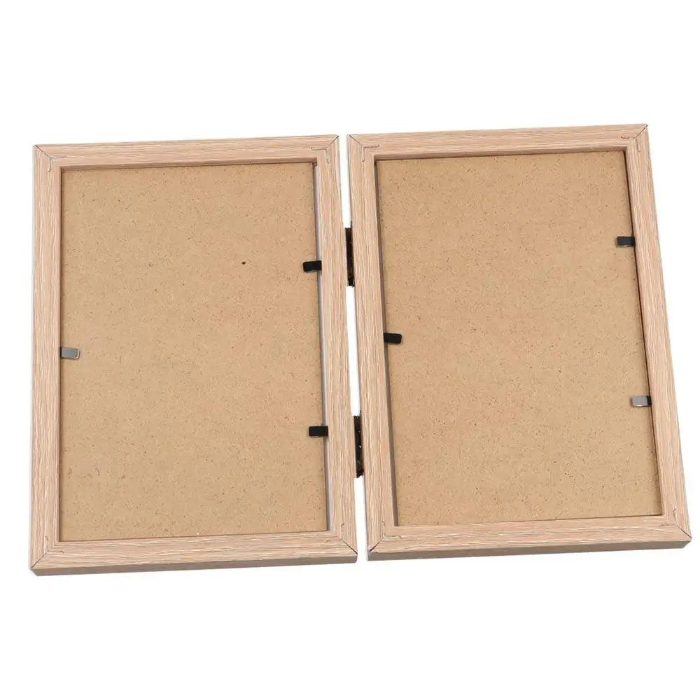cadre photo pliable bois clair charnières métalliques photos multiples champêtre vitre transparente