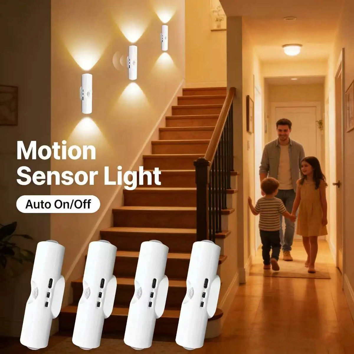 lumière murale détecteur mouvement rechargeable usb blanc moderne minimaliste fixée mur éclairage couloir escalier