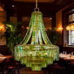 lustre moderne géométrique vert doré blanc transparent chambre salon