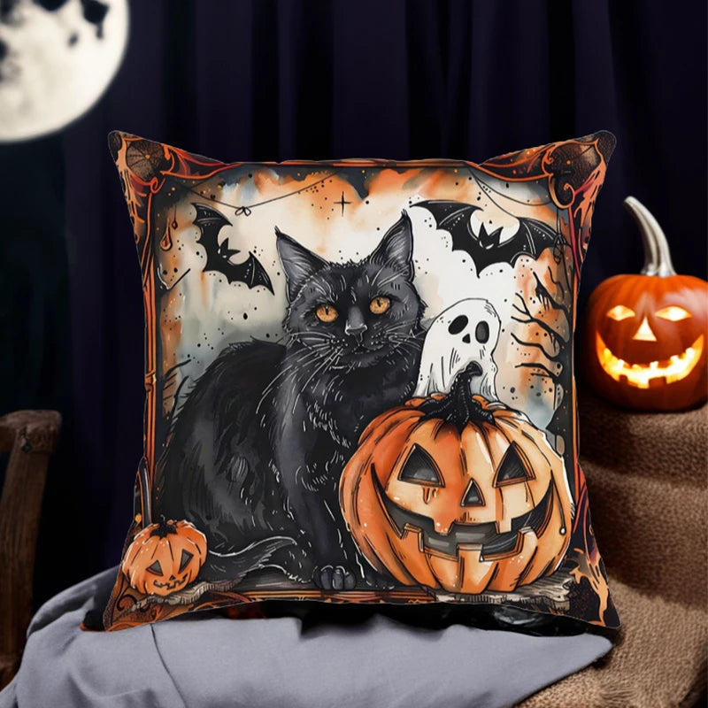 décoration halloween coussin noir orange chauve souris citrouille zip fantôme chambre halloween opacité