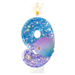 bougies numéraires paillettes sous marine coquillages décoratives anniversaire bleu violet blanc doré