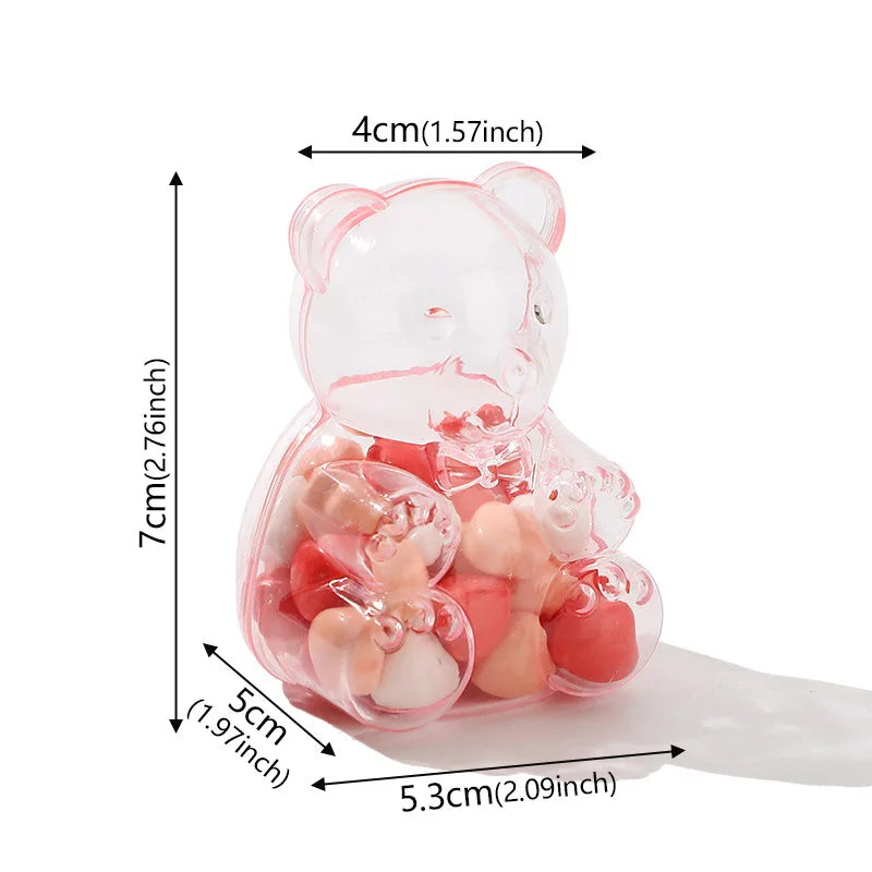 boîtes bonbons ours transparentes rose clair contemporaines mignonnes coeurs rouges blancs oranges mariage snacks
