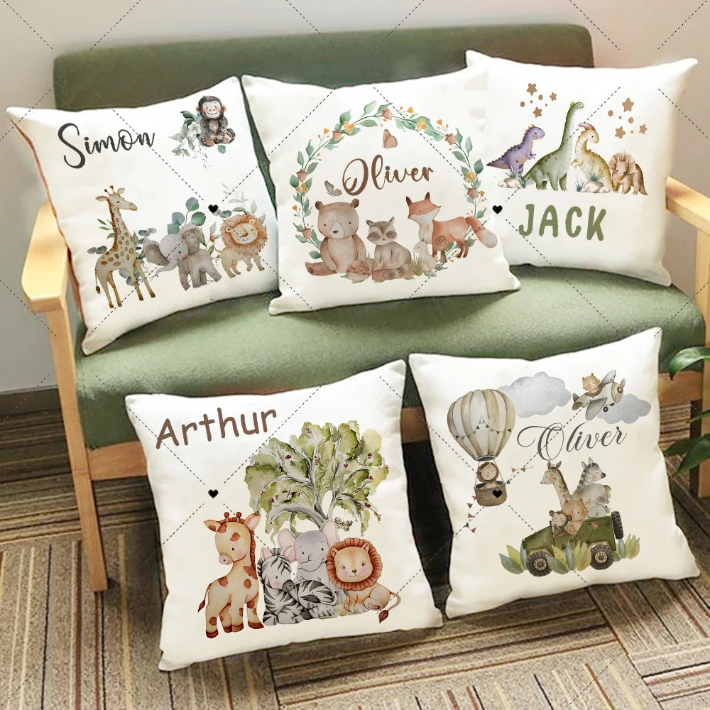 taies d'oreiller animaux forest enfants nom personnalisable illustration blanche festive