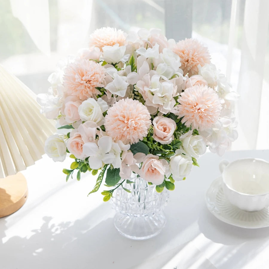 décoration extérieure bouquet fleurs artificielles moderne pivoines roses dahlias élégantes variées couleurs
