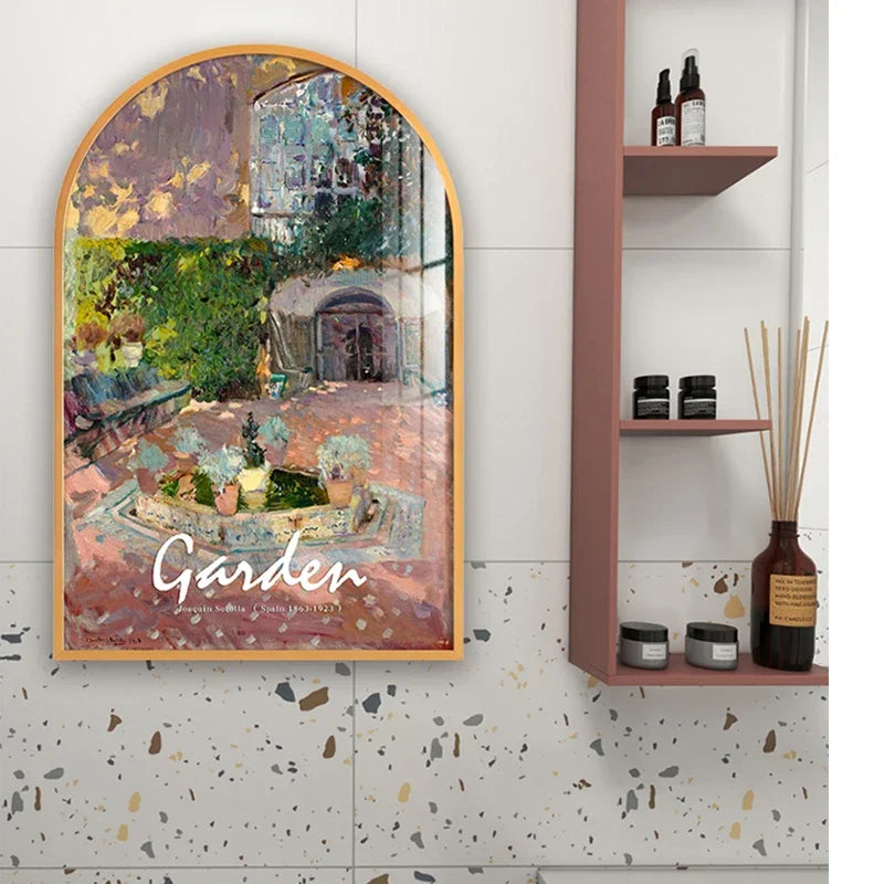 tableau impressionniste paysage floral peinture huile marron vert rose bleu jaune blanc 40 60cm