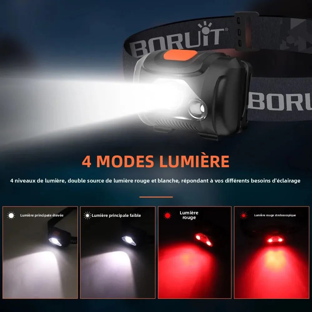 lampe frontale led noire orange ipx4 étanche camping chasse randonnée