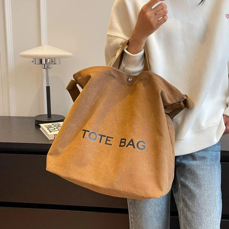 sac fourre tout toile décontracté lettre poche zippée beige casual
