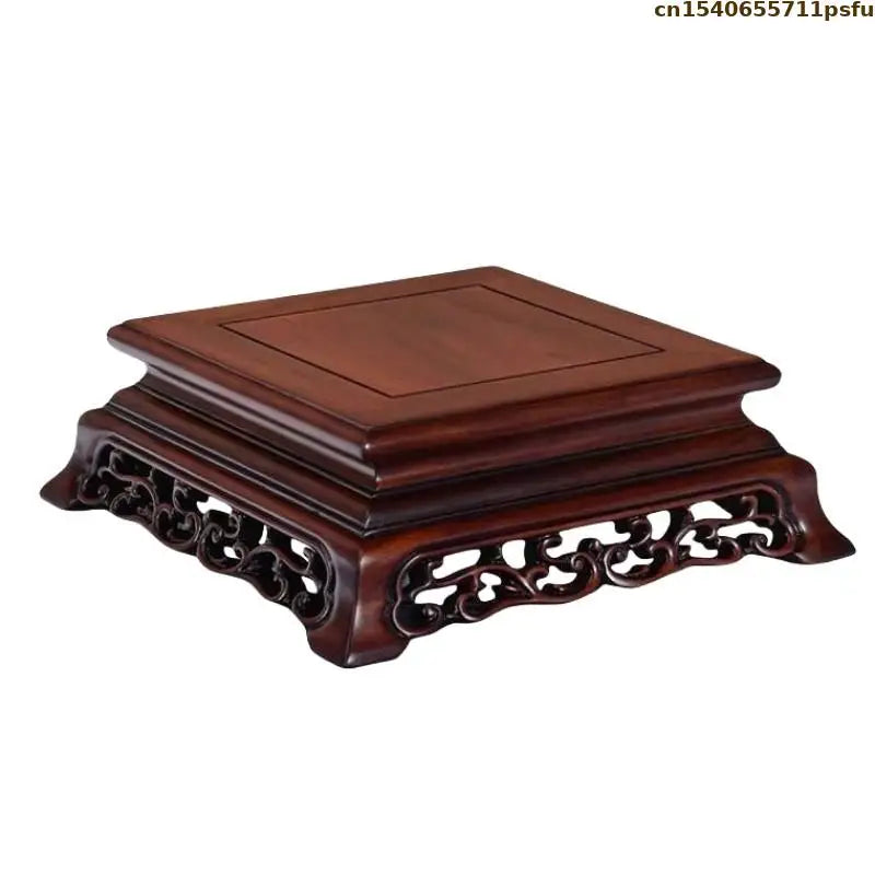 support bois rouge sculpté bol céramique petite figurine feuille papier chinois intérieur classique