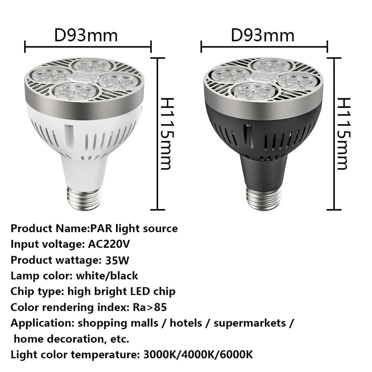 projecteurs led blanc noir moderne 2700k 6500k e27 étoupe aluminium pvc