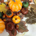 nappe automnale feuilles brodées citrouilles glands rustique chic semi transparent
