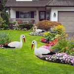 décoration extérieure oiseau cigogne blanche réaliste plumes métal rouge jardin piscine