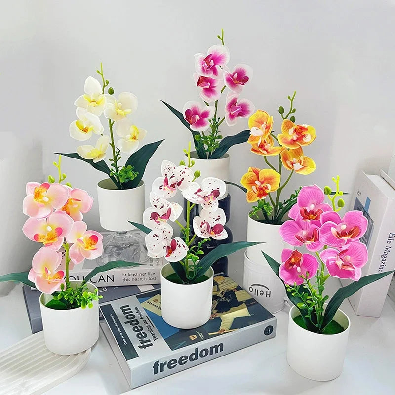 décoration intérieure orchidées artificielles fleurs feuilles synthétiques moderne blanc rose violet jaune
