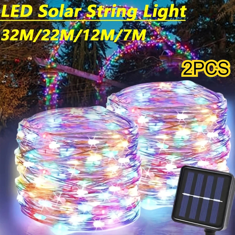 guirlande lumineuse solaire led multicolore fil cuivre decoration exterieur jardin cour terrasse moderne