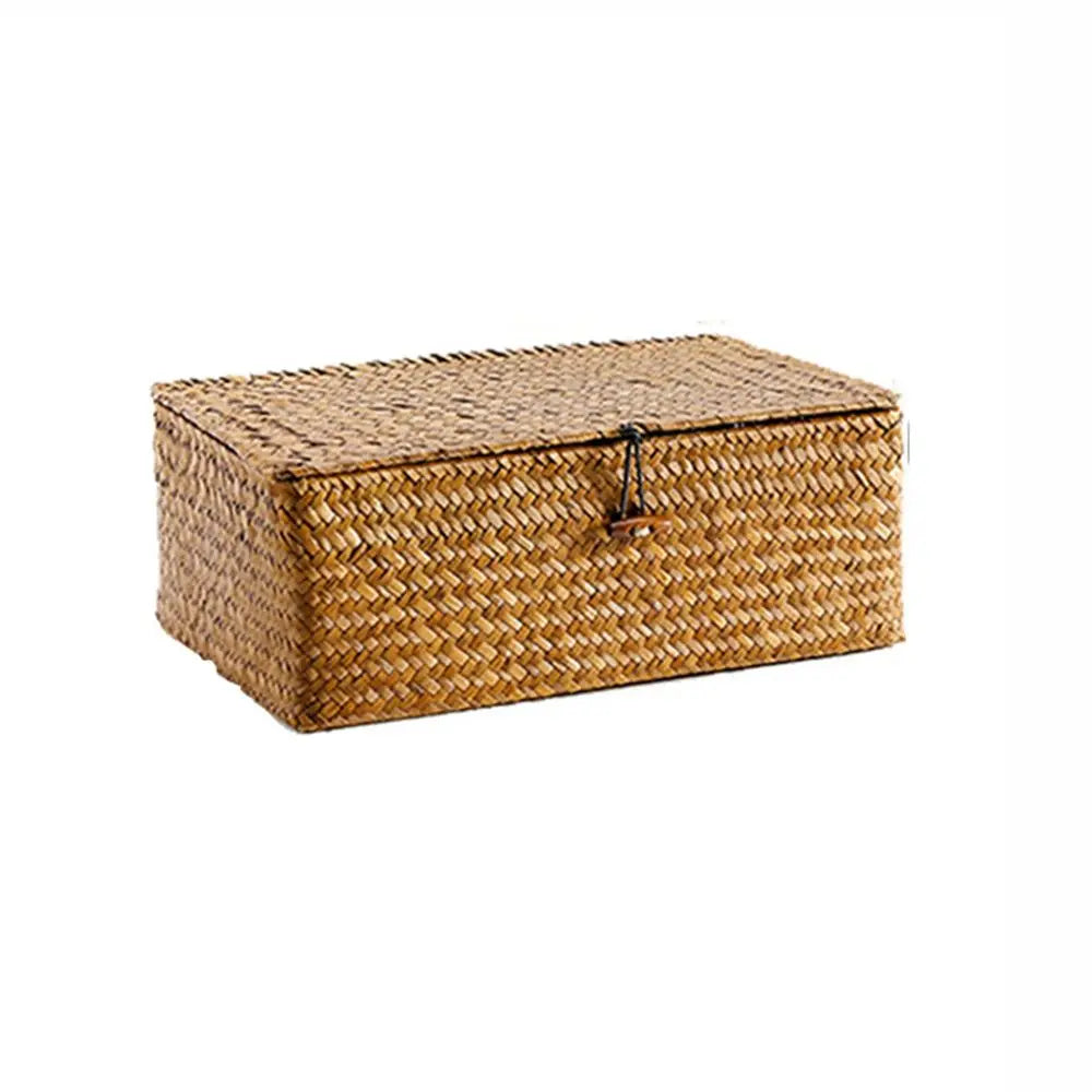 coffre provisions réutilisable osier couleur brun clair rustique respectueux environnement utilisation multiple articles divers