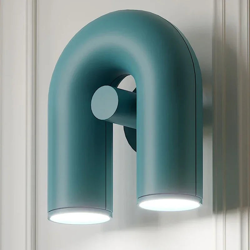 lumière murale moderne rouge rouille noir bleu turquoise tricolore minimaliste sculptural chambre salon