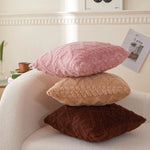 taies oreiller peluche jacquard géométrique couleurs rose beige bleu moderne salon chambre lit