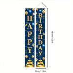 bannières fête anniversaire bleu marine doré lettres joyeux birthday confettis ballons étoiles gâteau doré