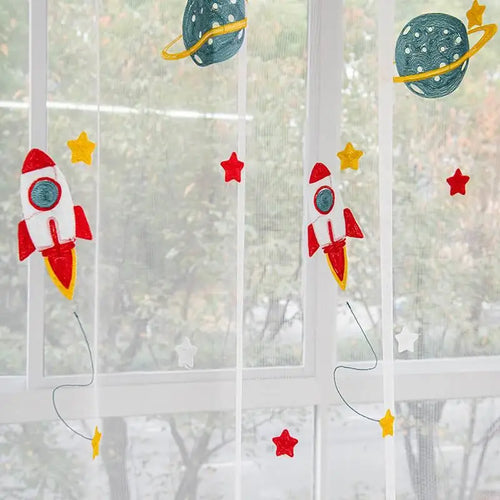 rideau occultant bleu espaces cosmiques dessin animé moderne enfant insonorisation polyester