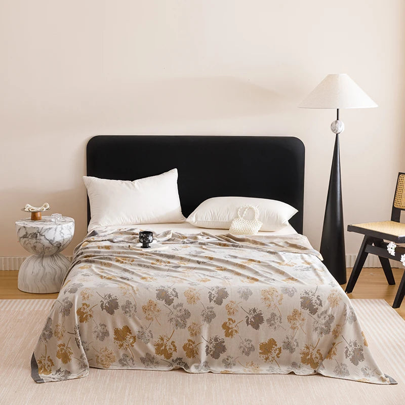 couverture fibre bambou motif floral deux oreillers canapé lit maison