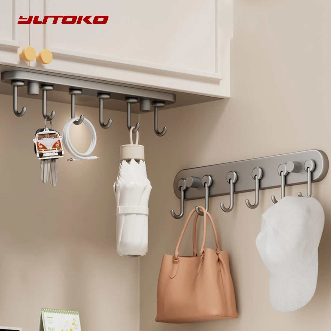 porte sacs porte clés mural ventouse moderne rangement sacs parapluies clés usb gris métallisé