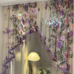 Rideau floral transparent brodé tulle papillons décoration romantique bohème maison