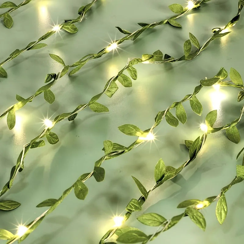 Guirlande lumineuse LED feuilles vertes lierre décoration murale