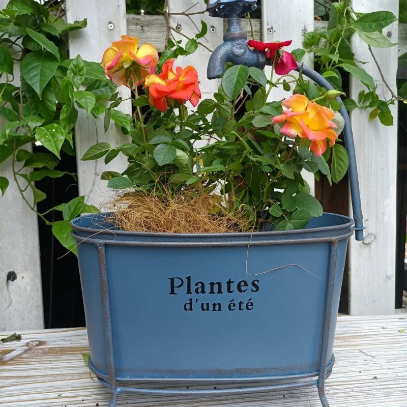 Cache pot fer vert olive élégant classique poignée métallique extérieur moderne fleur plante verteintérieur