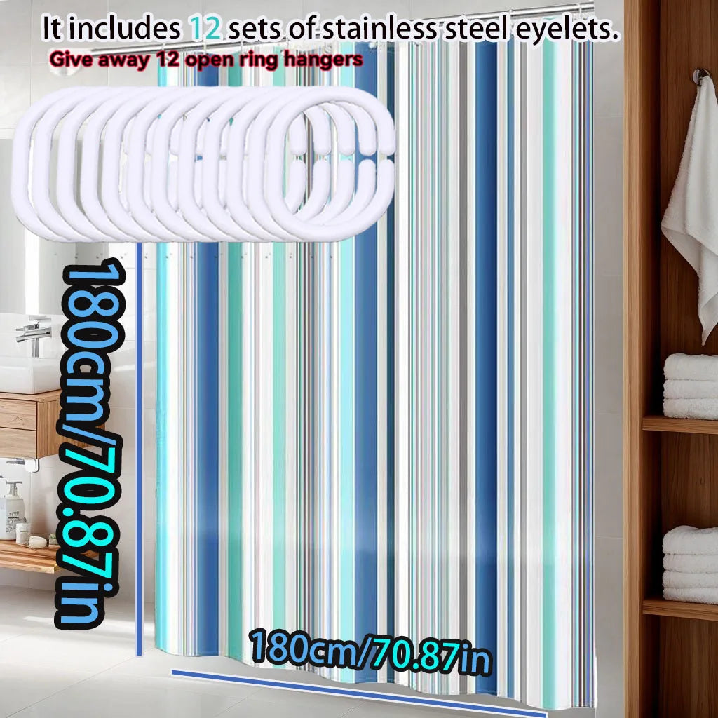 rideau douche opaque éva rayé moderne bleu vert gris blanc