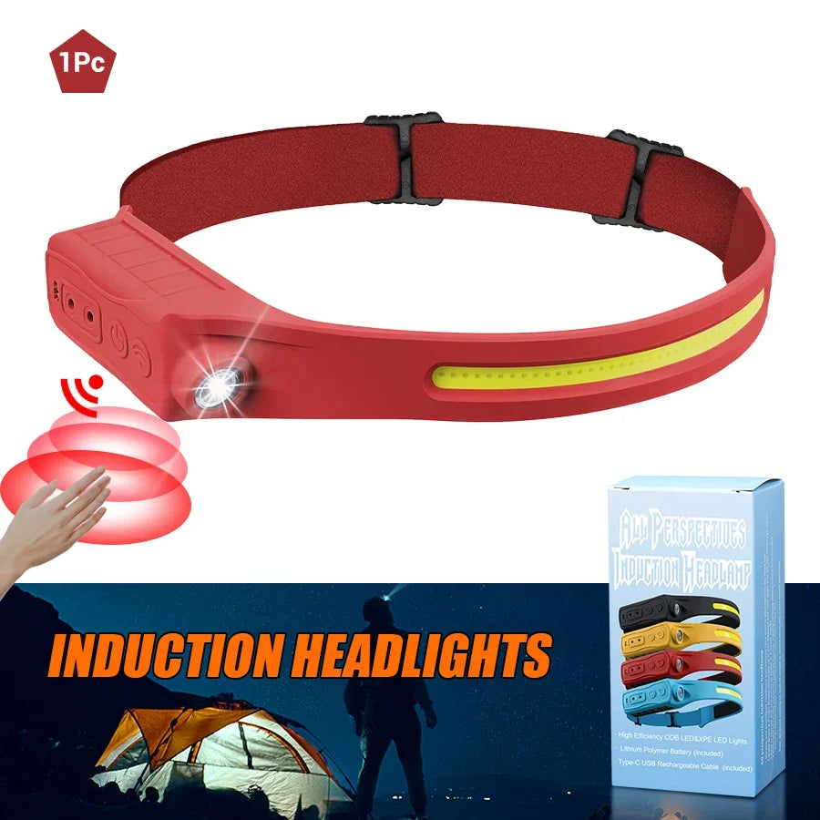 lampe frontale rechargeable led noir bleu jaune rouge silicone flexible modernes camping pêche modes