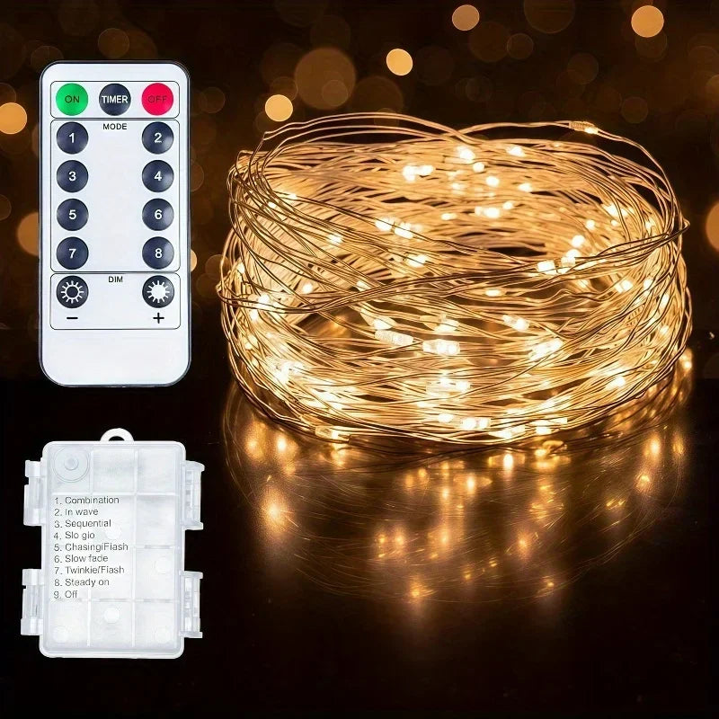 guirlande lumineuse dorée led fil cuivre minuterie télécommande moderne noël jardin